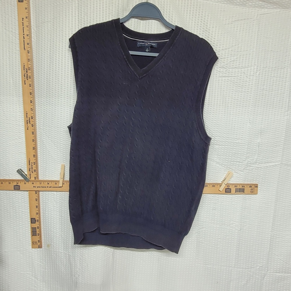 Tommy Hilfiger Golf Mens Navy Blue Cable Knit V-Neck Sweater Vest Large